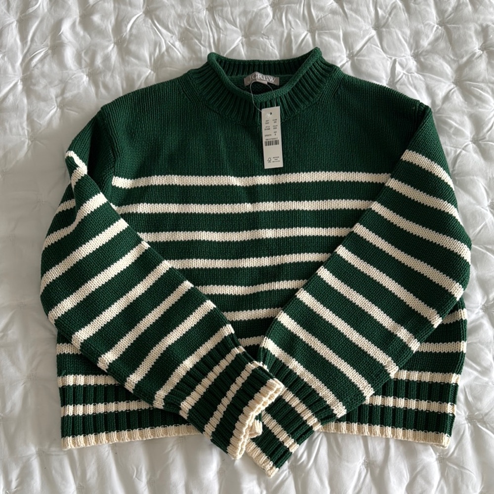 Green and White Striped Sweater